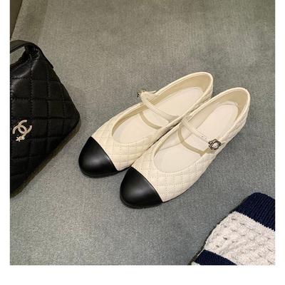 Damen Schuhe aus Schafsleder, echtes Leder, Rhombus, runde Spitze, Einspangenverschluss, flacher Ausschnitt, vielseitige Einzel-Schuhe, Damen Ballerinas