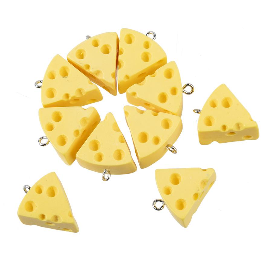 Resin Cheese Charm DIY Pendant Accessories Set 10 Pieces Triangle Shape with Metal Loop for Crafting Jewelry Making and Decoration
