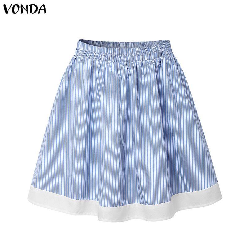 VONDA Two Piece Suit Women Short Sleeve Lapel Neck Tops and Pleated Mini Skirts Sets