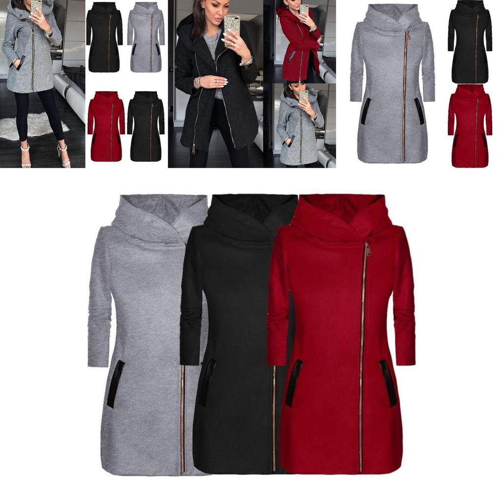 Stylish Women's Autumn Winter Zip Hooded Coat Jacket With Long Sleeve Design For All Occasions