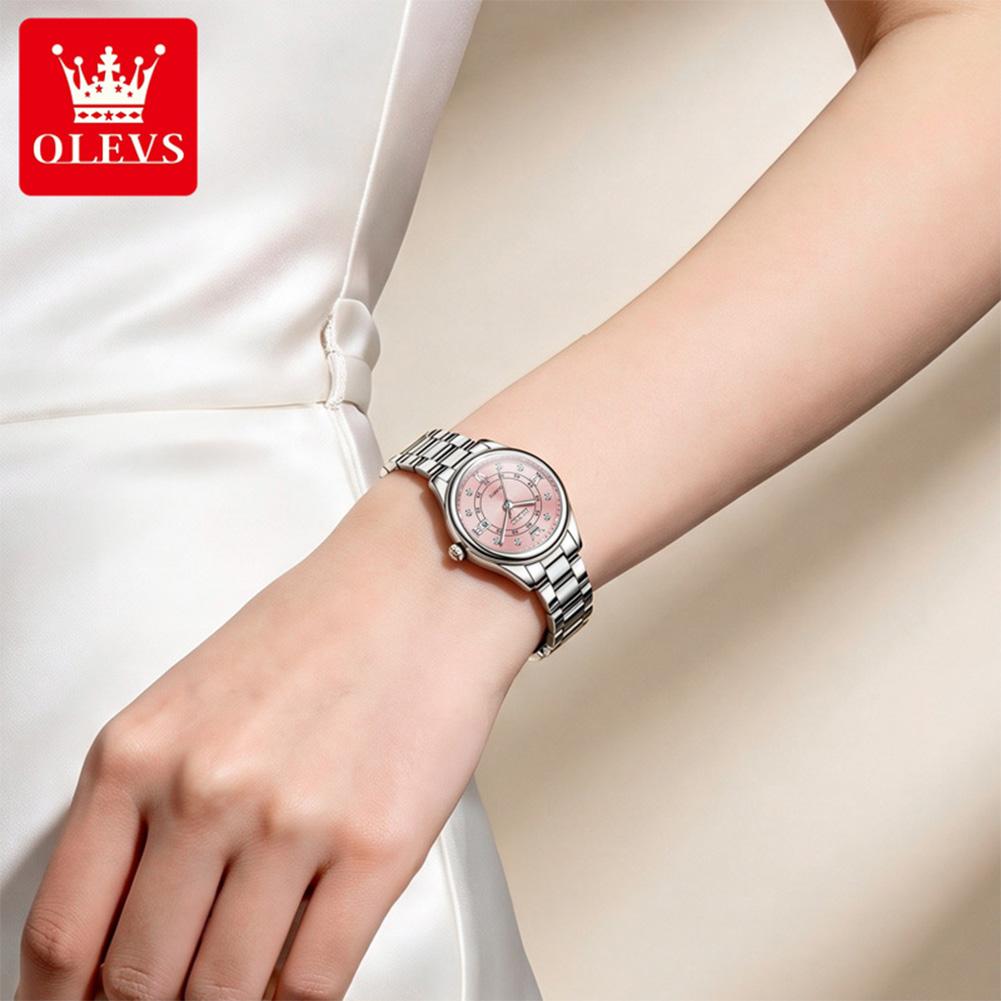 OLEVS New Quartz Watches for Women Solid Steel Strap Elegant Fashion Diamond Dial Woman Watch Waterproof Ladies Wristwatch 5683