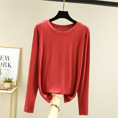 Damen Modal Langarm T-Shirt Rundhalsausschnitt Einfarbig Schmale Passform Basic Unterhemd Dünn Vielseitig Lässiges Oberteil