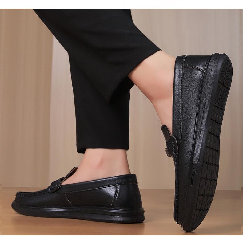 Men's Genuine Leather Loafers: Spring & Autumn British Style Slip-Ons, Business Casual, Rubber Sole, Large Size 47