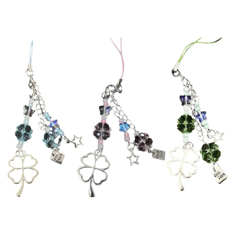 Stylish Lucky Clovers Phone Charm Handmade Craft Supplies Acrylic and Alloy Phone Chain for Bags and Adults Daily Use