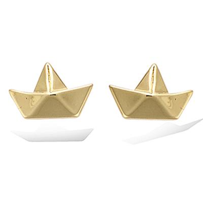[P2442] - Gold Plated 'Origami' Earrings (boat) - 10x8 Mm