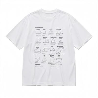 Men's Trend Classic T-Shirt Math Geometry Formulas Printed Design Tee White Tops