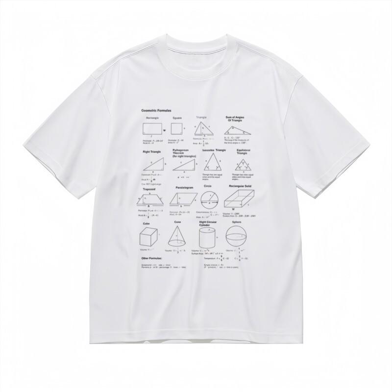

Men s Trend Classic T-Shirt Math Geometry Formulas Printed Design Tee White Tops M