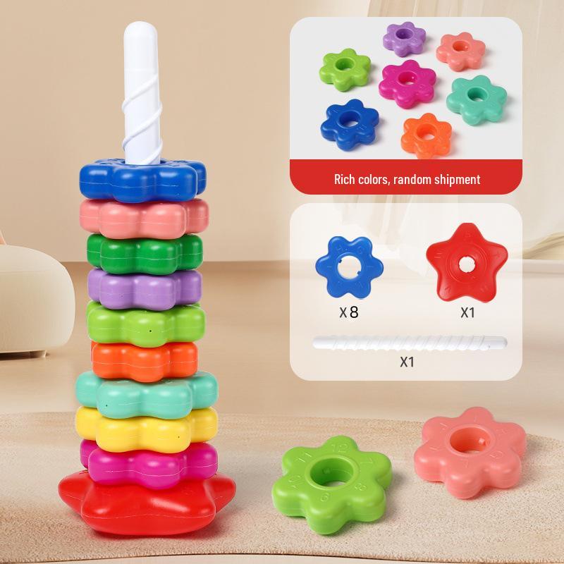Regenbogen Drehturm Blume Stapel & Ringwurf Puzzle Spielzeug für Babys ab 6 Monaten
