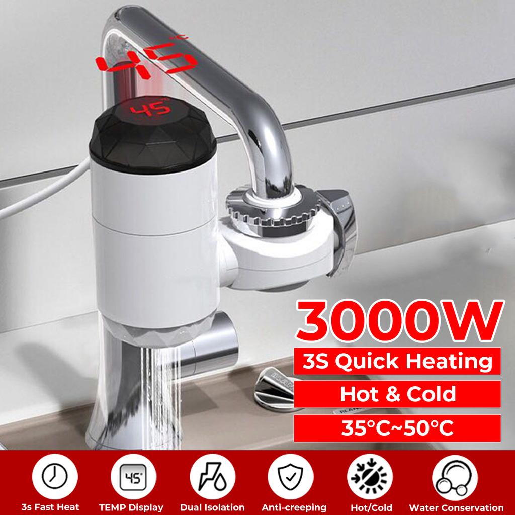 3000W Electric Kitchen Water Heating Tap Instant Hot Water Faucet Heating Tankless Water Heater LED Display