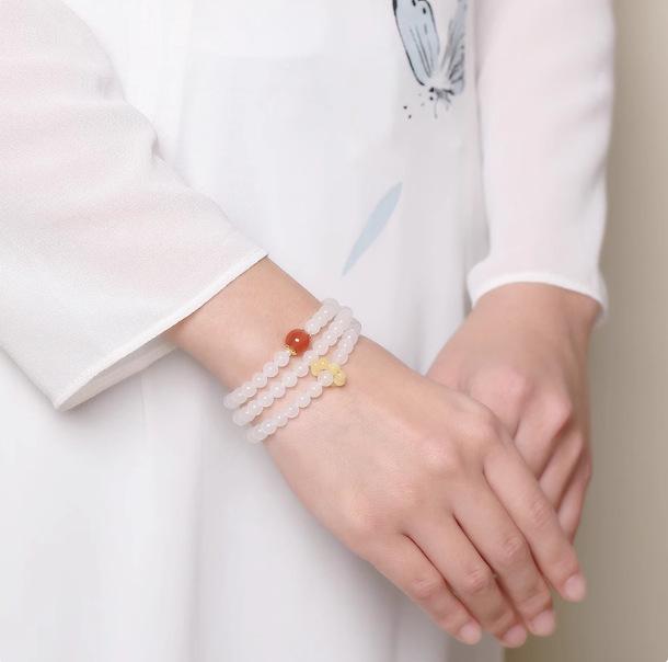 Xinjiang Hetian Mutton Fat White Jade Three-Circle Bead Bracelet Necklace