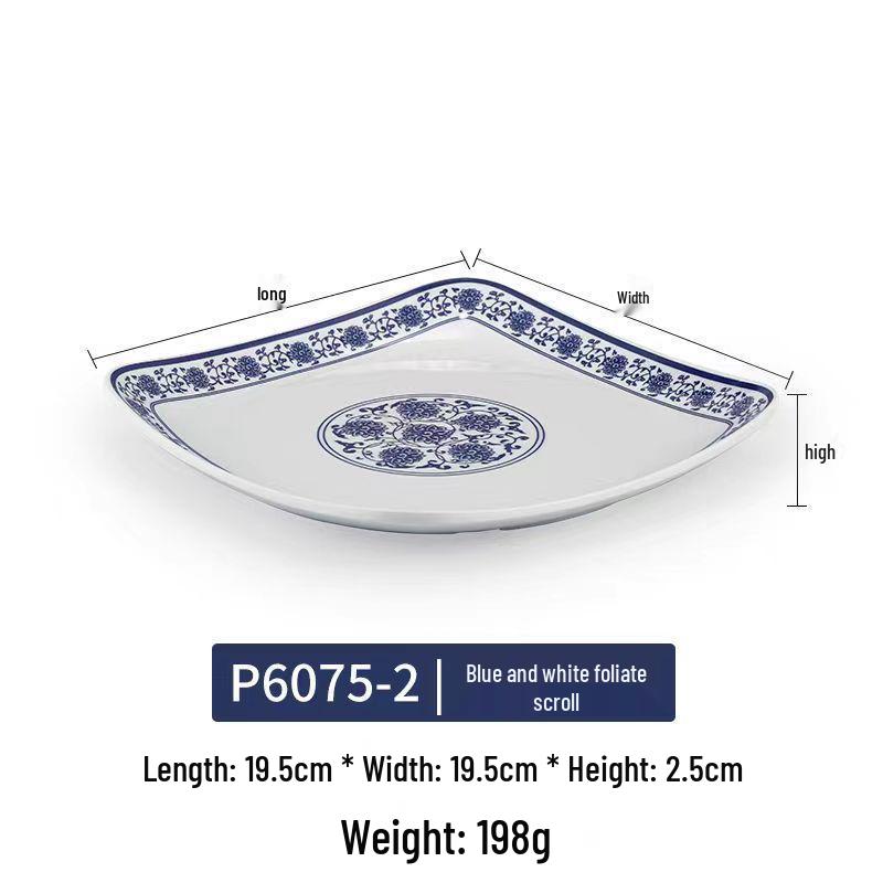 Melamine Blue & White Porcelain Square Plate for Hotels & Restaurants - Stir-Fry, Fast Food, Cold Dishes, Rice Bowl, Commercial Use.