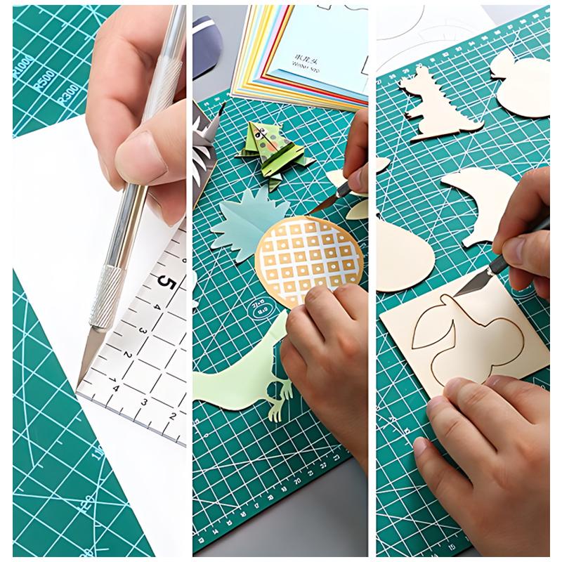 Handicraft Slicing Tools A4 A5 Sized Cutting Pad Carving Knife with Blades Gridded Design Acrylic Rulers DIY Craft Lovers QC-ZYF