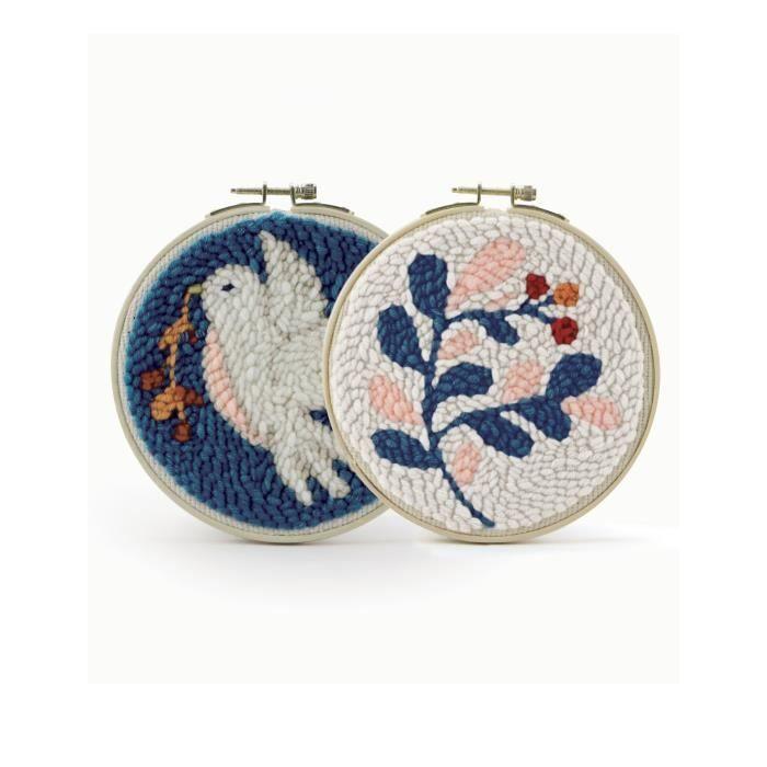 Punch needle broderikit - Graine Creative - Fågel och blad - Flerfärgad - 15 cm