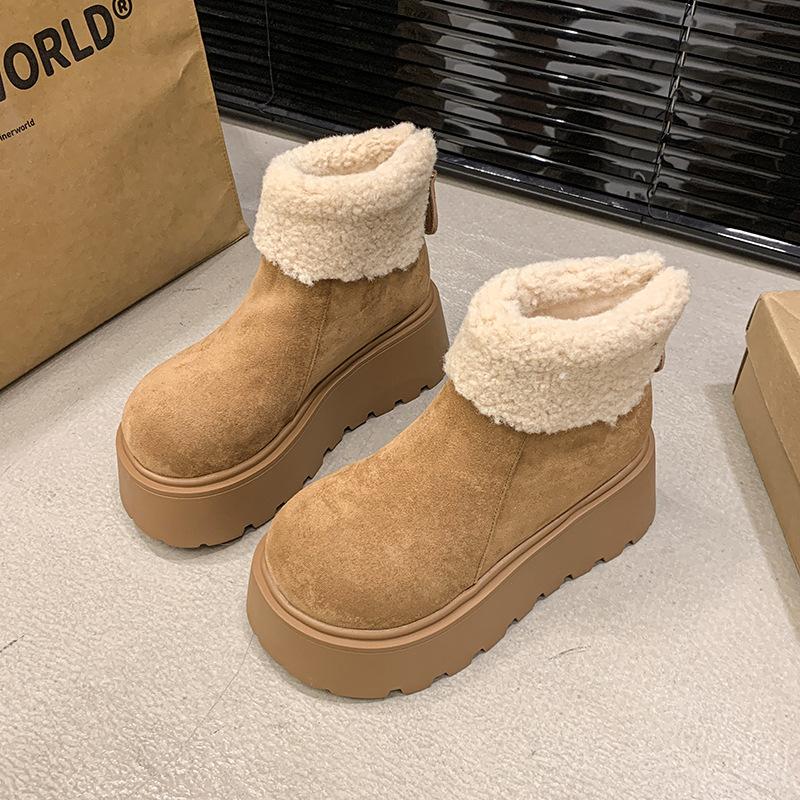 Thick-soled height-increasing small man fleece snow boots women's 2025 winter warm fashion cotton shoes wool cotton boots short boots
