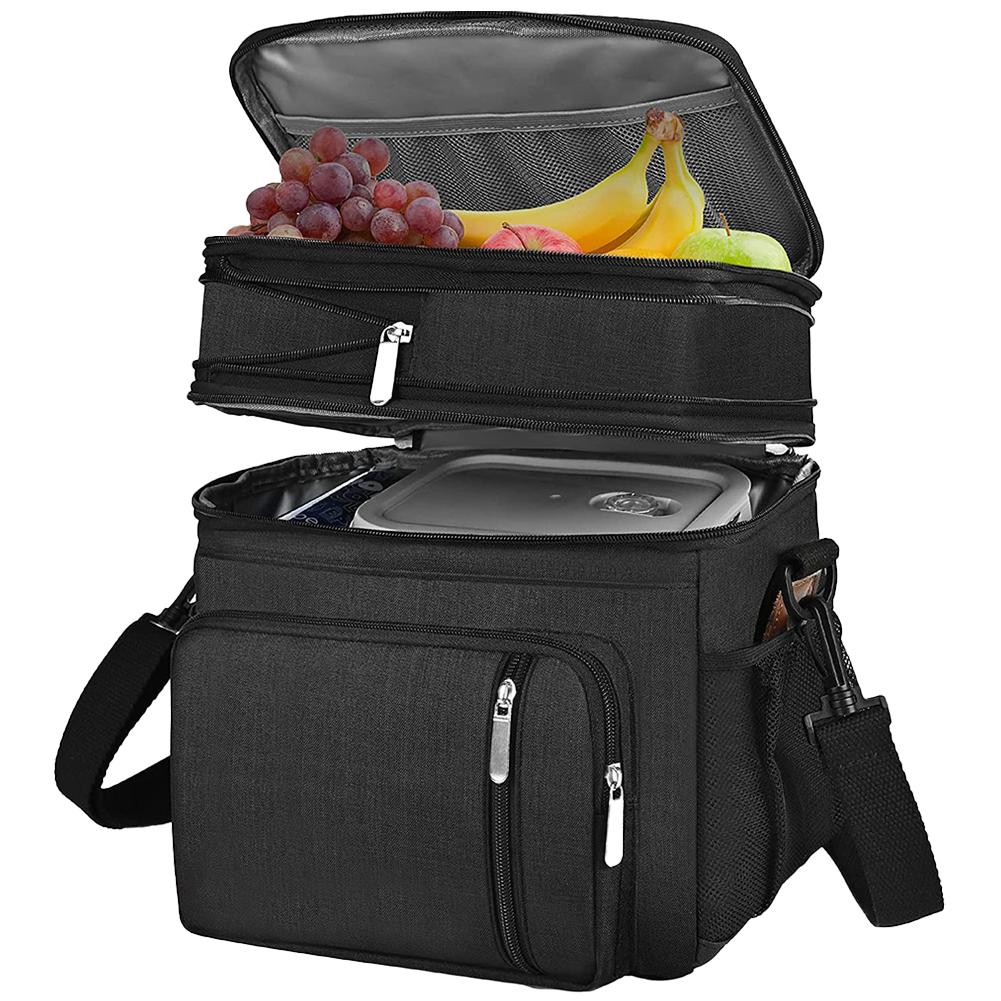 Double Deck Lunch Bag Insulated Cooler Bag Leakproof Lunch Tote Bag with Shoulder Strap Lunch Box for Work Office Picnic