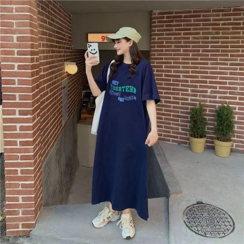 Women's Summer Print Large Size Casual Dress Simple Short-sleeved T-shirt Dress