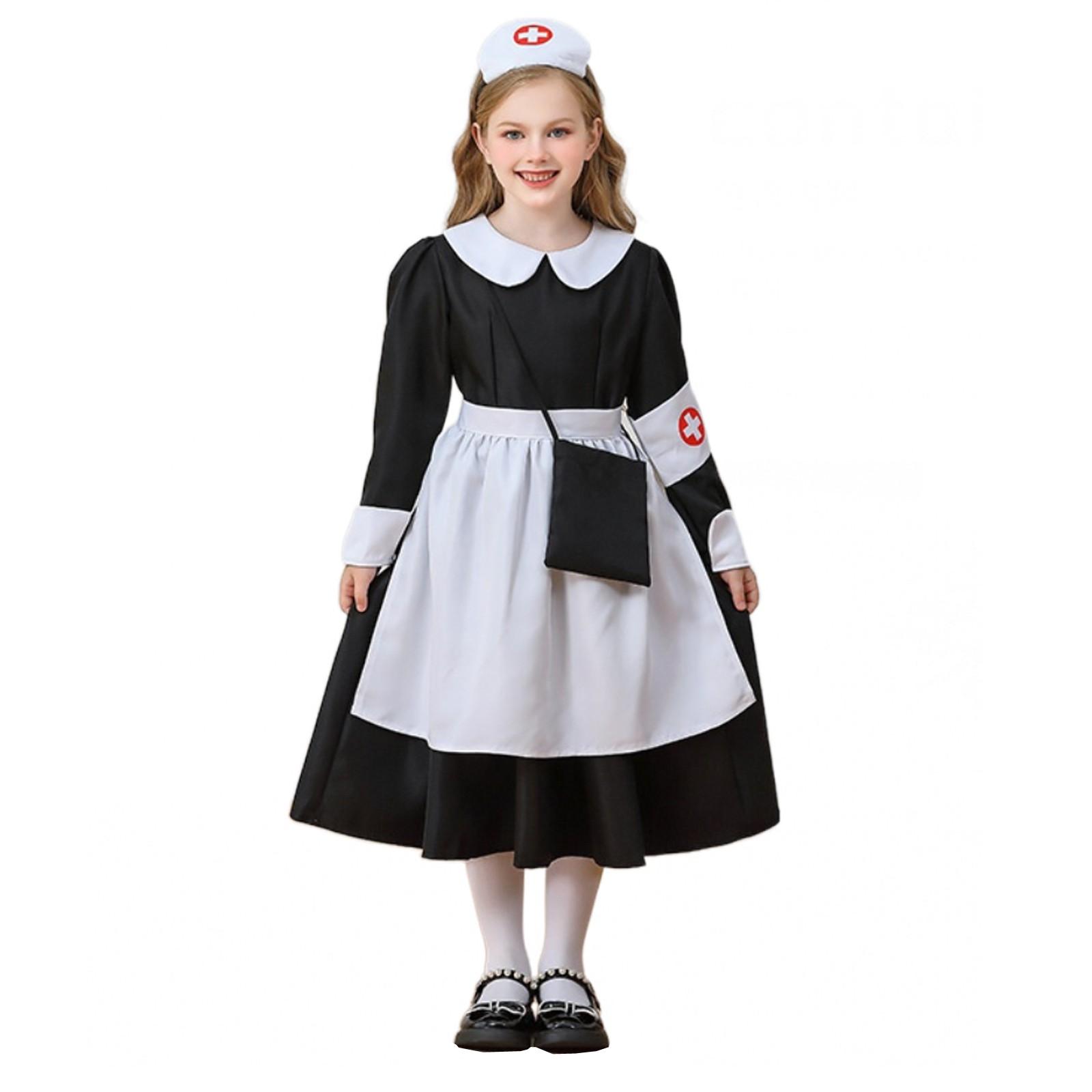 

Розовые костюмы доктора и медсестры на Хэллоуин для девочек, детские, горничная, косплей, карнавал, Пурим, сценическое платье для вечеринки, костюм на Хэллоуин 130 чёрный