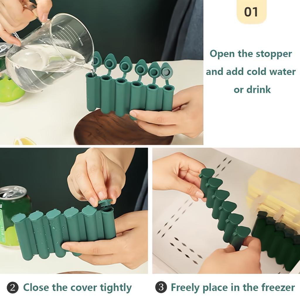 5 Pack Silicone Ice Cube Tray with Lid, Long Shape 6 Holes Ice Cube Molds, Ice Maker Flexible , Easy Release Ice Tray with Spill-Resistant Cover
