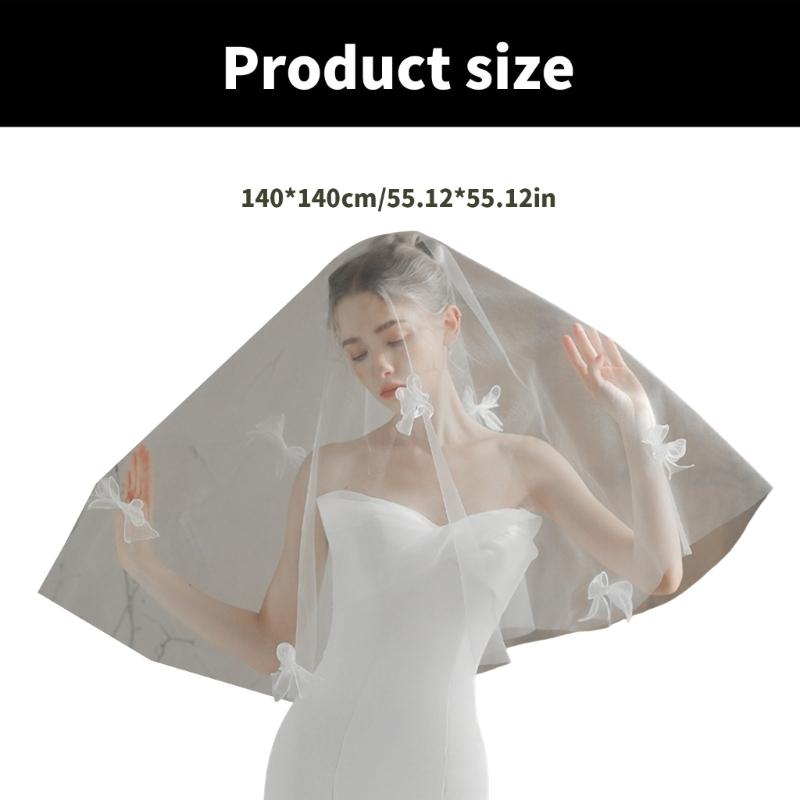 White Bridal Veil with Bowknot Designs Elegant Single Layer Wedding Veil for Wedding Ceremony Bride Gowns Accessory