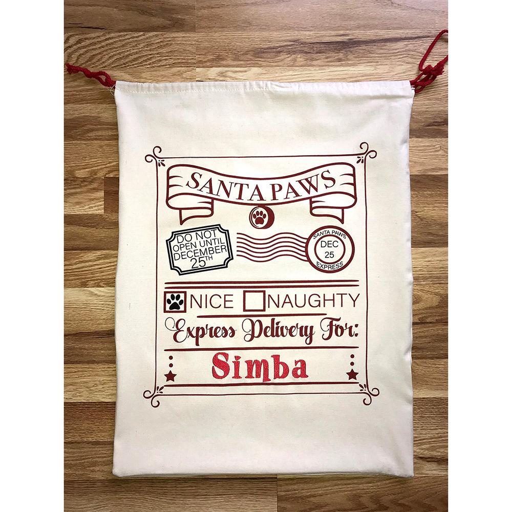 Custom Pet Santa Sack Dog Christmas Sack Christmas Drawstring Bag Santa Paws Christmas Express Stocking Party Decor Santa Claus