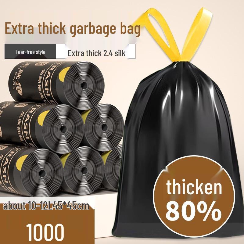 Tear-Free Extra Thick Portable Black Bathroom Garbage Bags with Drawstring