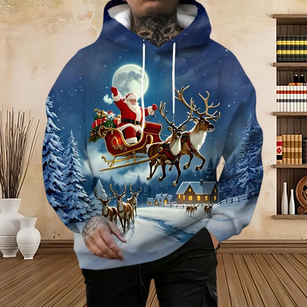 Men's Fashion Christmas Skull Tree Pattern 3D Print Long Sleeve Hoodie Sweatshirt Large Pocket Pullover Oversize Sweatshirts Top