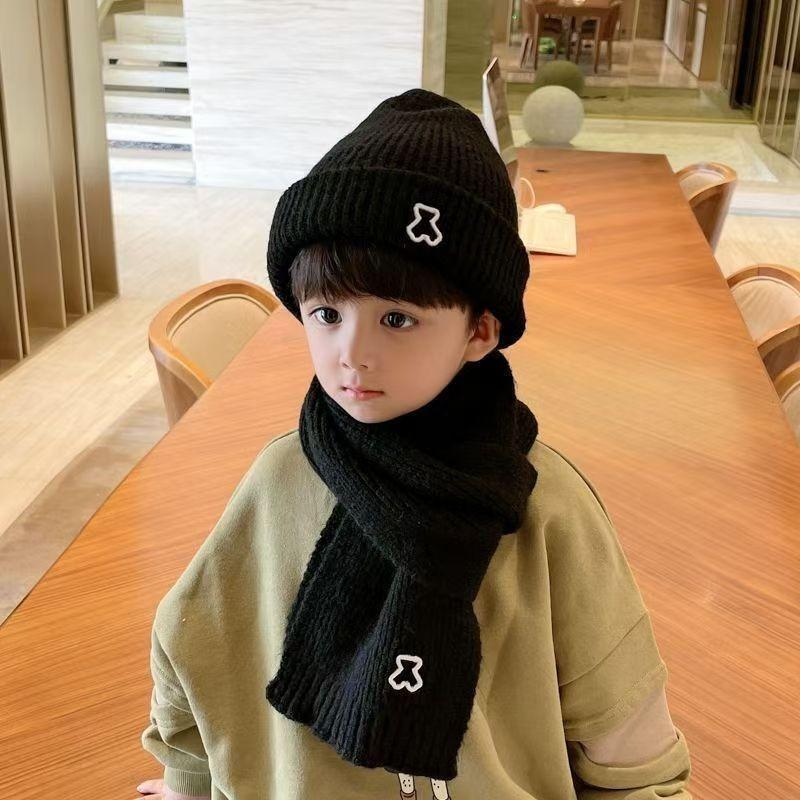 Children's Hat Scarf Set Autumn Winter Boys Baby Ear Hat Girls Knitted Hat Boys Baby Wool Hat