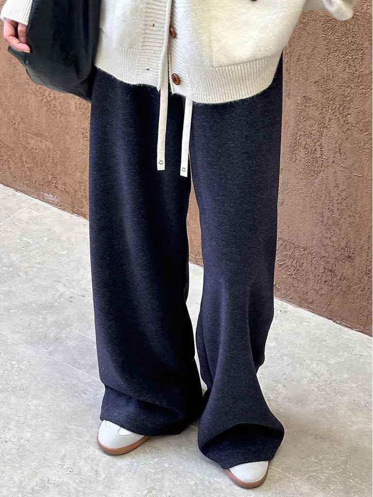 Orange Zhi Autumn/Winter 2024 Korean Style Glutinous Rice Pants: Casual, Versatile, Elastic Waist, Wide-Leg Sports Pants