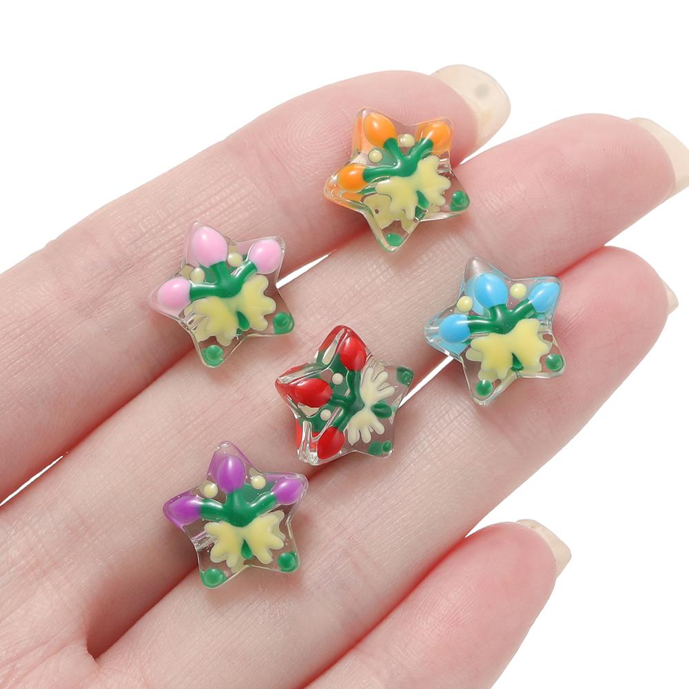 5pcs/lot Glass Loose Bead Christmas Stars Snowflakes Beads For DIY Jewelry Making Earring Necklace Pendant Festival Decor Gift