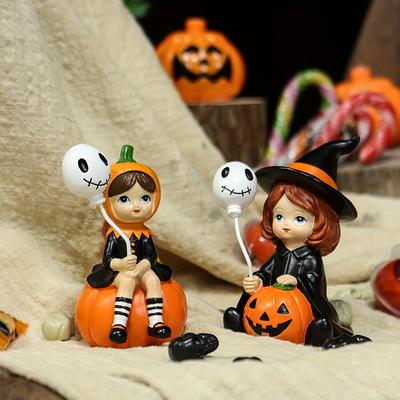 2 Stück Hexenschwestern mit Luftballons Statuen, Handgefertigte Halloween Hexen Dekorationen und Heimtischdekorationen, Festivalgeschenke