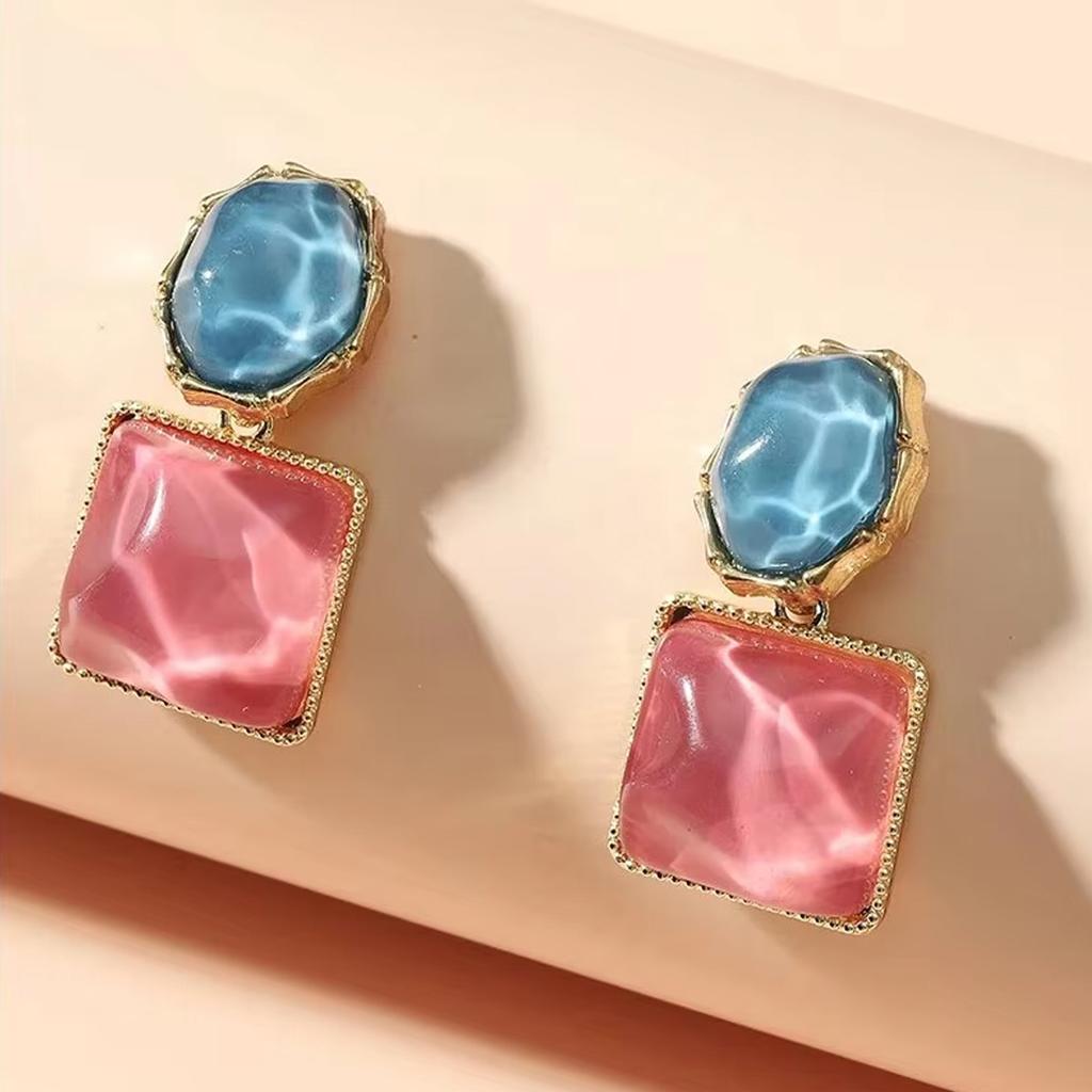 Women Square Crystal Drop Earrings Colorful Glass Stone Dangle Earring Jewelry Accessories