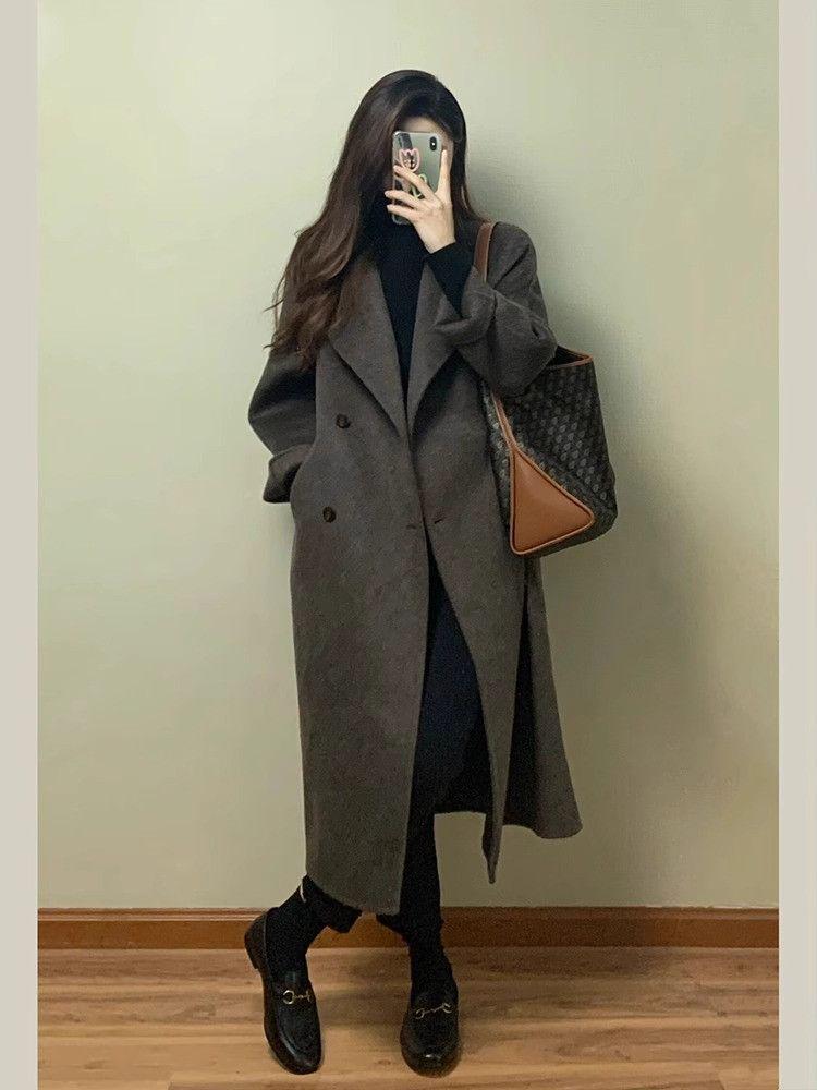 Maillard Style Women's Thick Woolen Over-the-Knee Mid-Length Coat for Autumn and Winter Korean Fashion