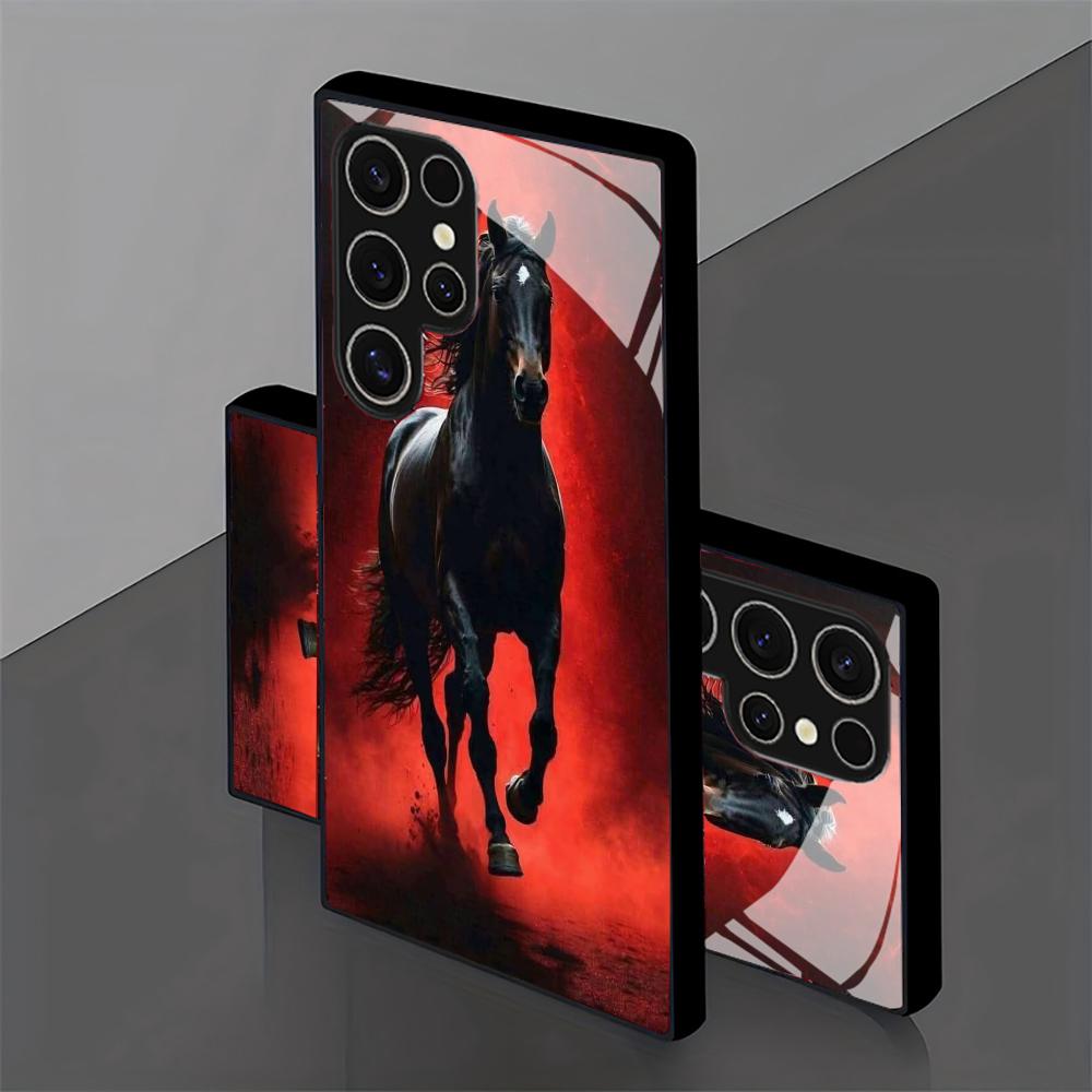 Žirgo stiklo telefono dėklas, skirtas Samsung Galaxy S26 S25 S24 S22 S23 Ultra S21 S20 Plus 5G, matinės, neslystančios, pilnos apsaugos
