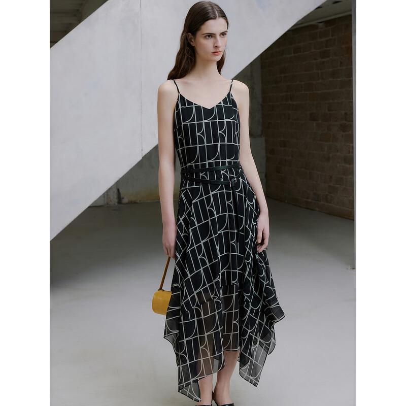 ELLE Plaid Chiffon Sling A-line Dress XL