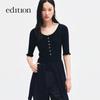Edition Women's Mulberry Silk U-Neck Knit Short-Sleeved Top