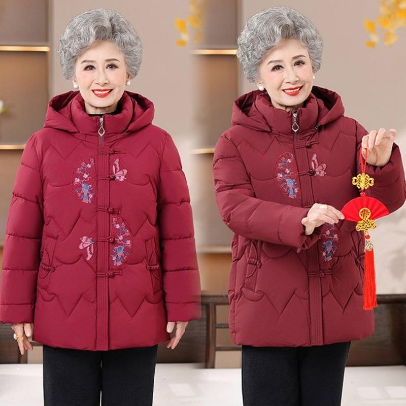 Grandma winter padded jacket new mother warm velvet padded jacket old man embroidered jacket old lady thickened padded jacket