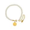 Chinese Round Fu Character Pearl Bracelet, Best Friend Women's 18K Gold Titanium Steel E242