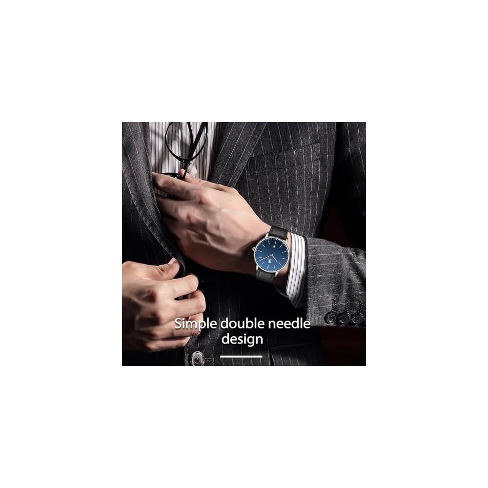 Ben Nevis Minimalist Men's Watch Analog Date Leather Strap Black Blue 48-M8S