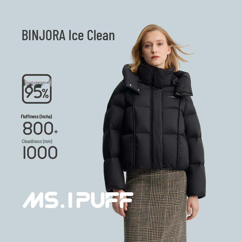 BINJORA Women's Detachable Hood Short Puffer Down Jacket