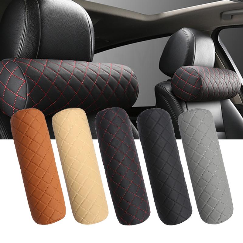 Luxury Car Seat Neck Pillow Headrest Leather Memory Chair Cervical Pillow Breathable Office Headrest Foam Protector Cylindr T3K2