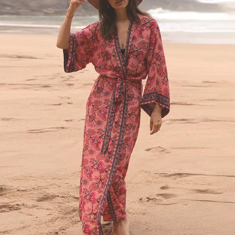 2025 Women's Rayon Print Sun Protection Holiday Cardigan & Beach Cover-up