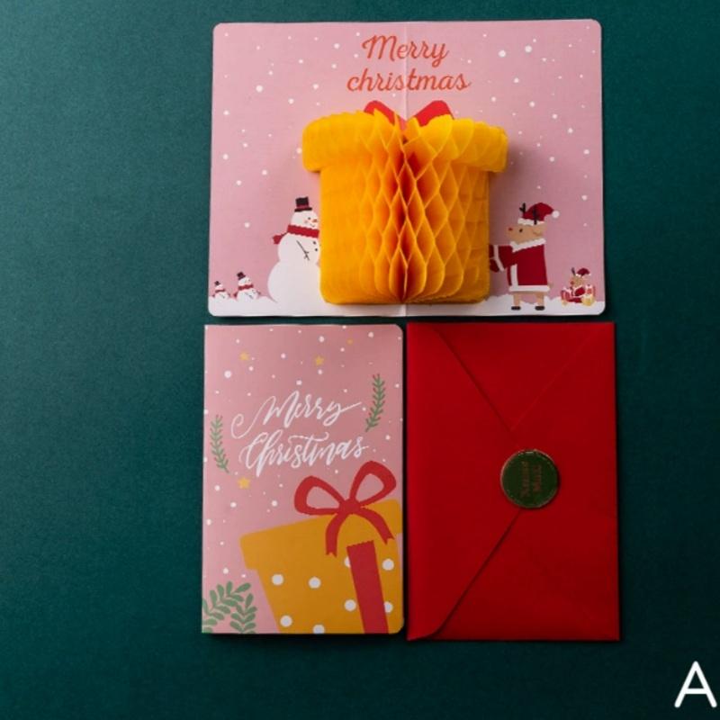 3D Pop-Up Weihnachtskarten mit Verschluss-Aufklebern, Waben-Weihnachtskarten, Niedliche Frohe Weihnachten Karte Feiertagsgruß Geschenk