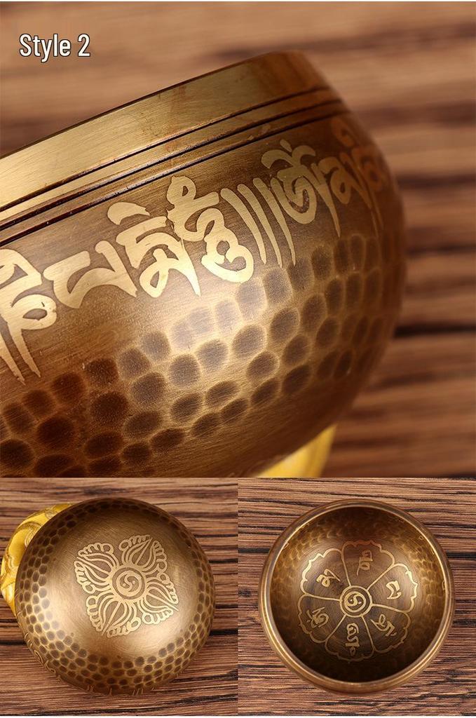 Handmade Nepal Singing Bowl with Six-Syllable Mantra for Yoga, Meditation, and Sound Healing - Calming Bronze Buddhist Bowl for Ear Cleansing.