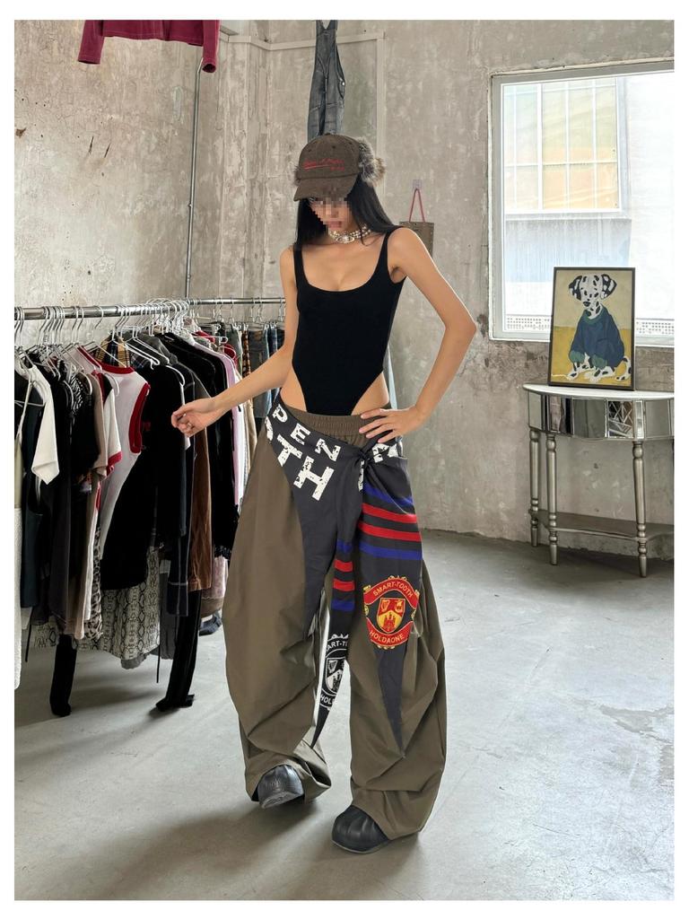 Dámský Hip Hop Odnímatelný Zadní Panel Kombinéza - Národní Trend Podlahová Délka Široké Kalhoty