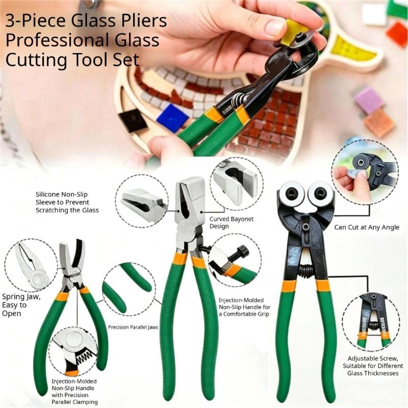 28Piece Glass Running Tool Kit with 3 Plier Types, Handheld Cutter, 3 Replaceable Heads, Finishing Accessories, and Zippered Storage Case