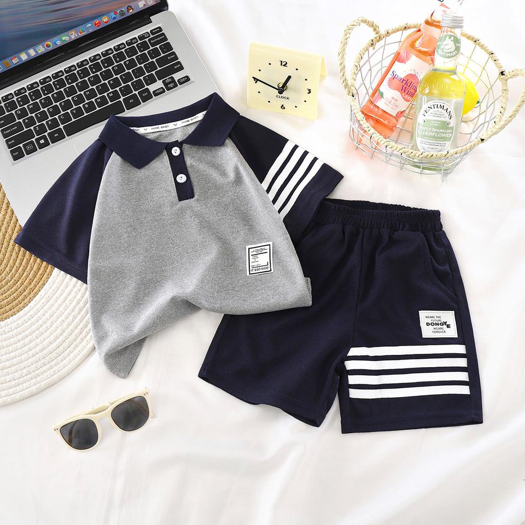 Children's Summer Short Sleeved Shorts Set T-shirt+shorts Lapel T-shirt Children's Two-piece Set