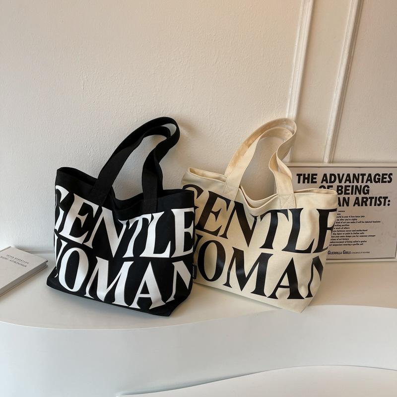 Toth Mommy Canvas Bag 2025 New Letter Printing Simple Shoulder Bag Trend