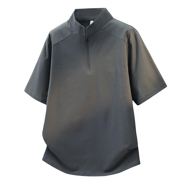 Mesh Shoulder Quick-drying Zipper Collar Outdoor Simple Casual Style Short-sleeved T-shirt Trendy Men's Light and Breathable Half Zipper
