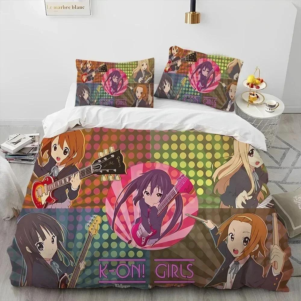 K-ON Cartoon Cute Lolita Kawaii Girls Bedding Set Printed With Pillowcase Bed Duvet Cover Soft Queen King Size Bedclothes Home