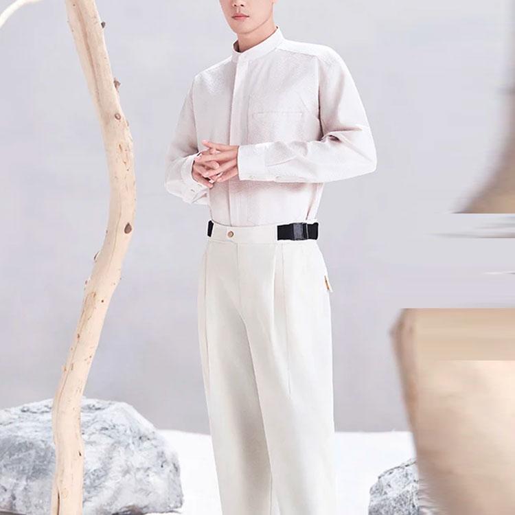 Li Ning X Jackie Chan Collaboration Kung Fu Series Solid Color Stand Collar Loose Long Sleeve Shirt Unisex Shirts Pearl-White ASHS051-1